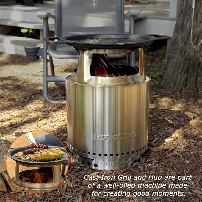 Solo Stove Ranger Grill Top and Hub, Cast Iron Cooktop with Stainless steel Hub for 6.5” Elevation, Addition for Ranger Fire Pit, Weight: 15lbs, Diameter: 14.25"