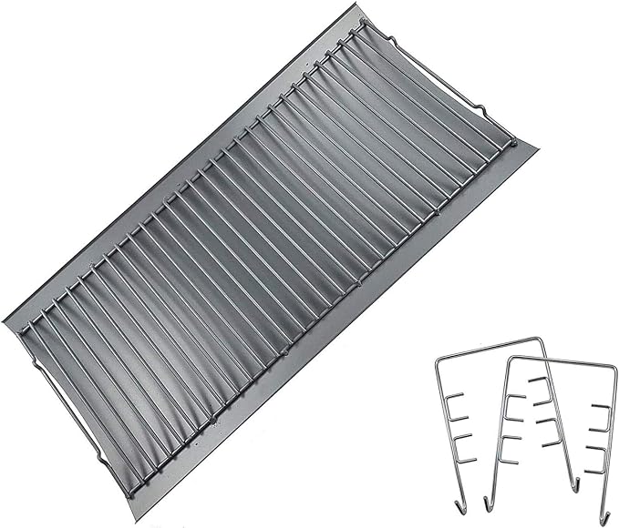LS'BABQ 27 Inch Aluminized Steel Ash Pan with 2 pc Fire Grate Hanger, Replacement for Chargriller Charcoal 1224, 1324, 2121, 2222, 2727, 2828, 2929, Charbroil 17302056 Grill