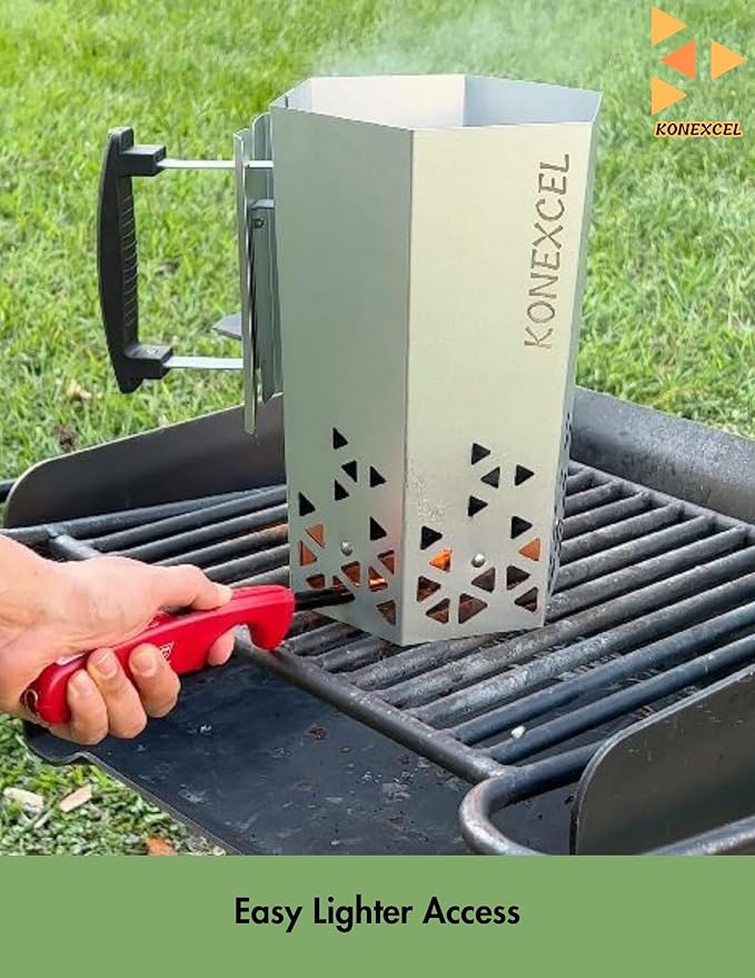 Heavy Duty Charcoal Chimney Starter, XXL Size, BBQ Chimney Starter for Charcoal Grill and Barbecues, Sturdy and Easy to Use BBQ Grill Tool for Rapid Fire Starter, Fire Starter Set (Steel)