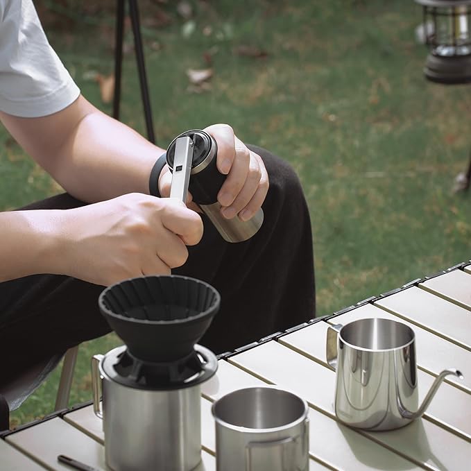 Pour Over Coffee Maker Set - All-in-1 Portable Manual Coffee Grinder With Stainless Steel Conical Burr, Collapsible Silicone Coffee Dripper, Gooseneck Kettle