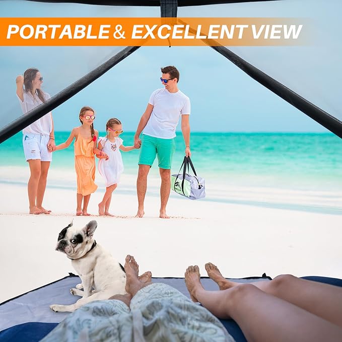 Happy Travel Beach Tent, UPF 50+ UV Protection Sun Shade Shelter for 3/4/5/6/7/8 Person, Portable Beach Canopy for Family & Baby, Lightweight & Easy Setup Beach Cabana with 3 Ventilation Mesh Windows