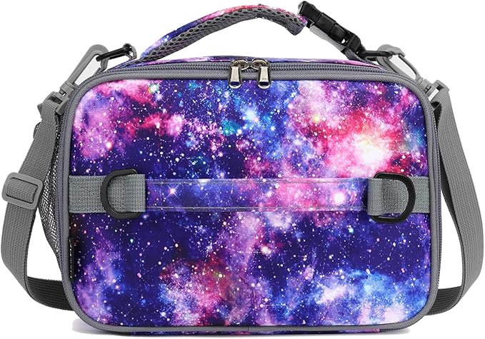 FlowFly Kids Lunch Bag, Durable Insulated School Lunch Box with Shoulder Strap and Bottle Holder, Water-resistant Thermal Small Lunch Cooler Tote for Teen Boys & Girls,Galaxy