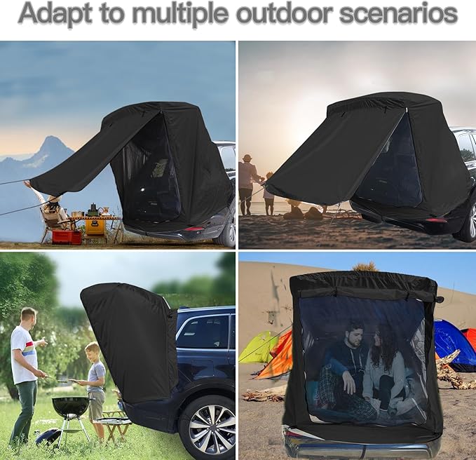 SUV Tailgate Tent with Awning Shade Car Tent for Camping Accessory for Car Camping Universal Fit Most SUV (Black)