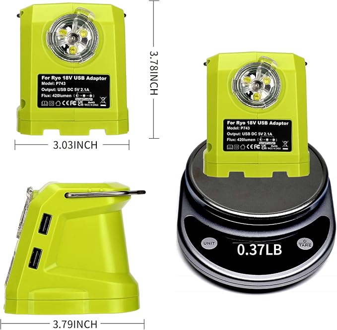 Taingwei Portable LED Lantern Light for Ryobi 18v Battery, 450lm LED Work Light Powered by Ryobi Battery, Dual USB 2.1A Fast Charge and 3 Light Modes,Flashlight for Hurricane Emergency, Camping