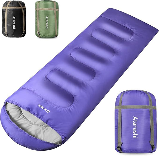 Atarashi Camping Sleeping Bag- 4 Seasons for Adults, Light, Warm, Extra-Large with Compression Sack- Great for Hiking, Backpacking & Outdoor Adventures