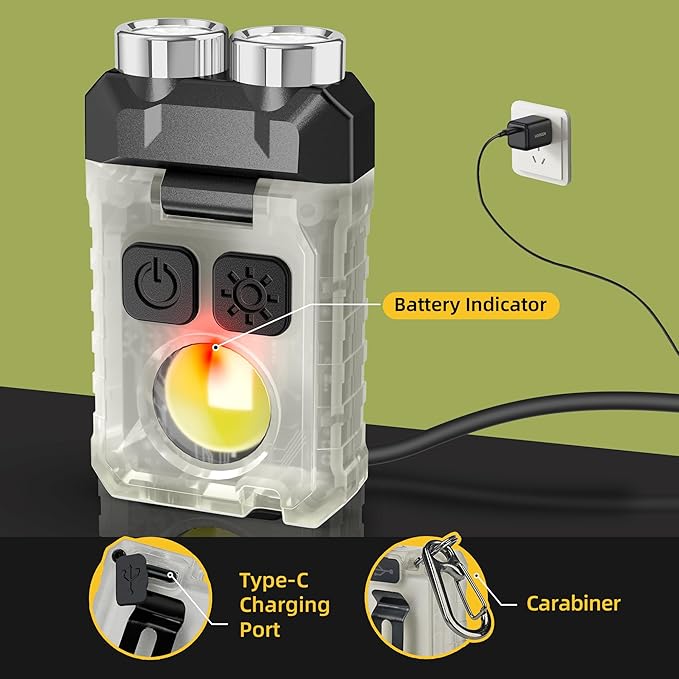 CLAKAP Rechargeable EDC Flashlight, 1200LM Keychain Flashlight with COB Floodlight, 11 Modes Magnetic Small Flashlight 90°Head Swivels Portable Mini Pocket Light with Clip for Camping, Outdoor, Gift