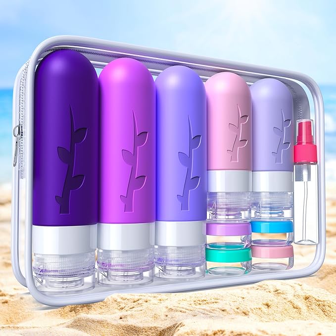 19 Pack travel Bottles for Toiletries, Silicone TSA Approved Travel Size Containers for toiletries Leak Proof Refillable Travel Accessories for Shampoo Conditioner Lotion