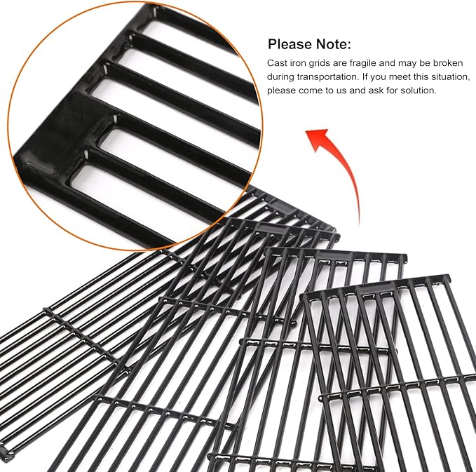 Hisencn Porcelain Cast Iron Cooking Grates Replacement for Chargriller Duo 5050, 3001, 5650, 3008, 3030, 3725, 4000, 2121, King Griller 3008 5252, Gas Grill Models Set of 4 Grill Grids