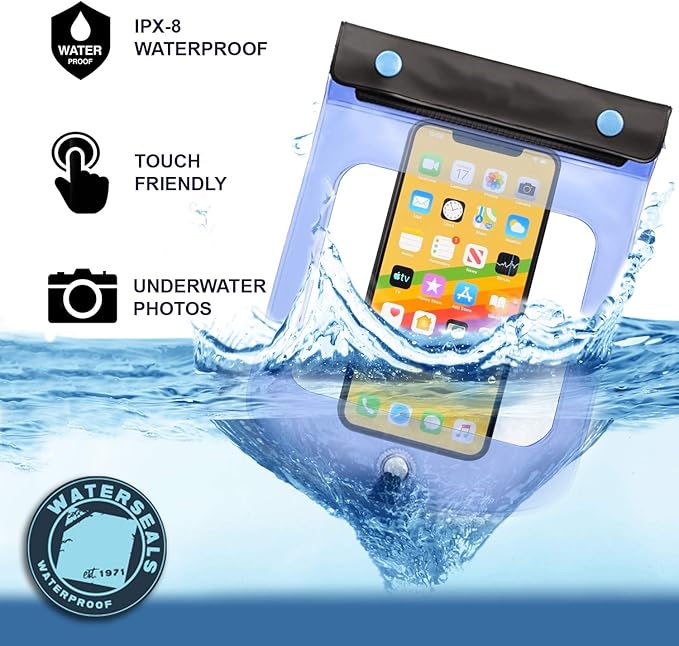 Lewis N. Clark WaterSeals Triple Seal Waterproof Pouch + Dry Bag for Cell Phone or Tablet, Great for Kayak, Canoe, Pool, Beach, Large (7.5X6.5)