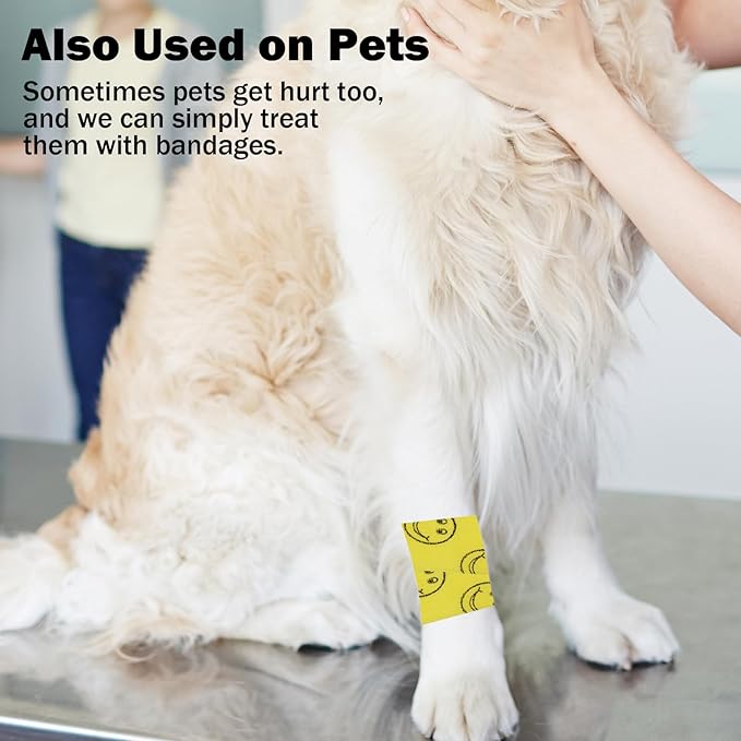 First Aid Bandages Cohesive Wrap Adhesive Self Adherent Tape - Colorful Bandages (Yellow Smile, 2-Inch)