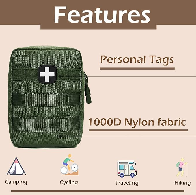 First Aid Kit EMT Medical IFAK Pouch, Molle Tactical Med Emergency Trauma Bag for Camping Home Car Hiking Hunting (Olive Drab)