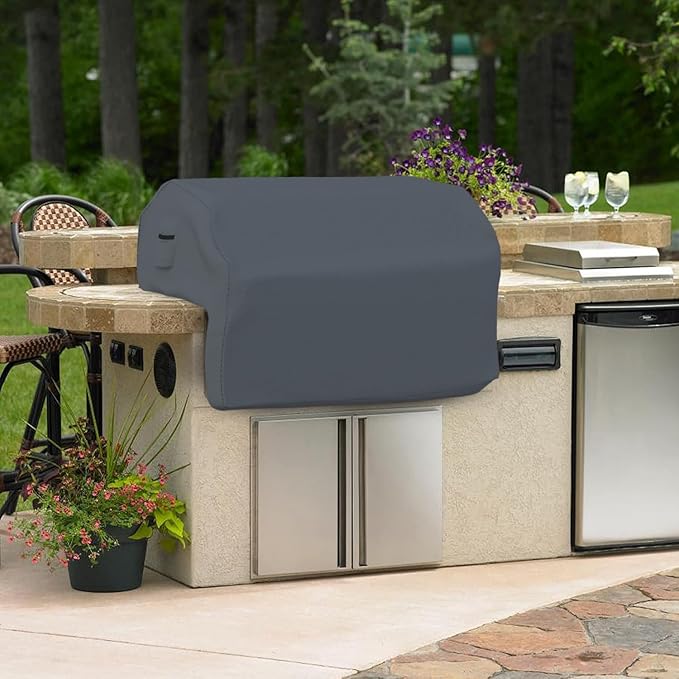 Covers & all Built-in Outdoor Grill Cover, Durable 12 Oz Waterproof Cover Max Material with Air Pocket & Elastic for Snug Fit (32" W x 26" D x 24" H Inches, Grey)