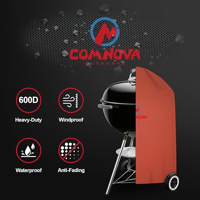 Comnova Charcoal Kettle Grill Cover - Heavy Duty Waterproof BBQ Cover for 18 Inch Weber Original Charcoal Kettle, Cuisinart and More