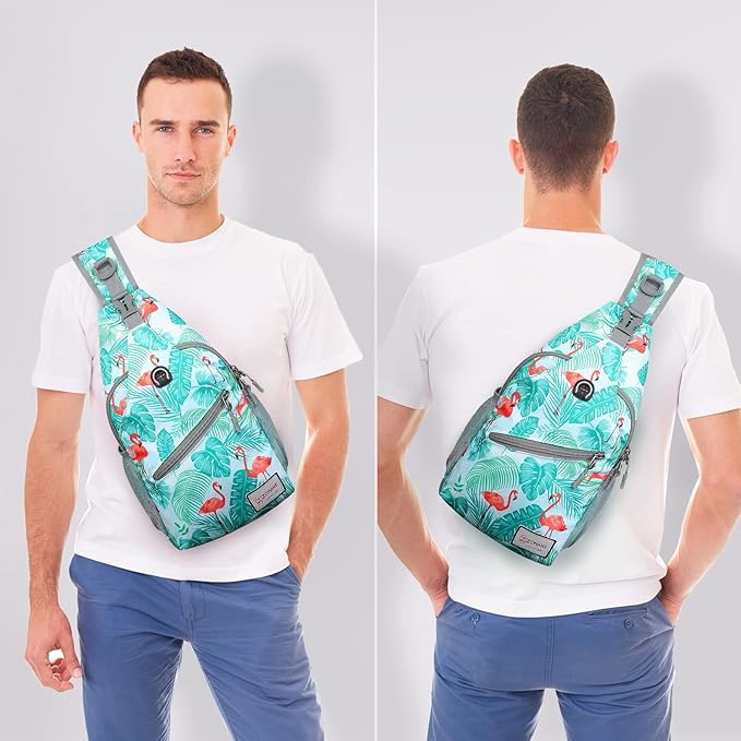ZOMAKE Sling Bag for Women Men, Small Crossbody Sling Backpack, Mini Water Resistant Shoulder Daypack for Travel, Anti Thief Chest Bag for Hiking, Sports(Flamingo Blue)
