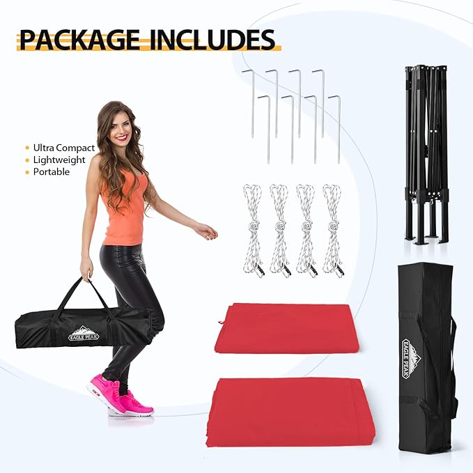 EAGLE PEAK Flex Ultra Compact 4x4 Pop-up Canopy, Sun Shelter, Changing Room, Portable Privacy Canopy Cabana for Pool, Fashion Photoshoots, or Camping, 4x4 ft, Red