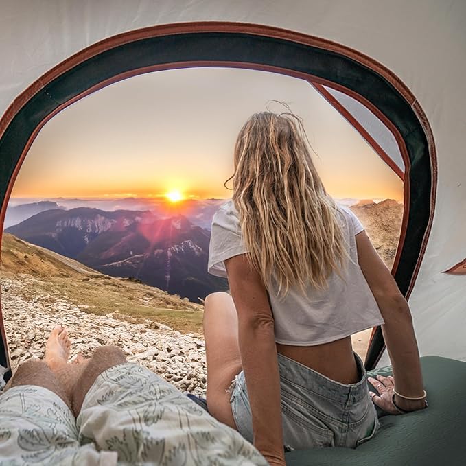 INVOKER Camping Sleeping Pad Foam Built-in Electric Air Pump 3.4" Ultra-Thick Self Inflating Sleeping Pad Fast Inflating in 20s Camping Mattress with Pillow for Car, Travel, Tent, Picnc