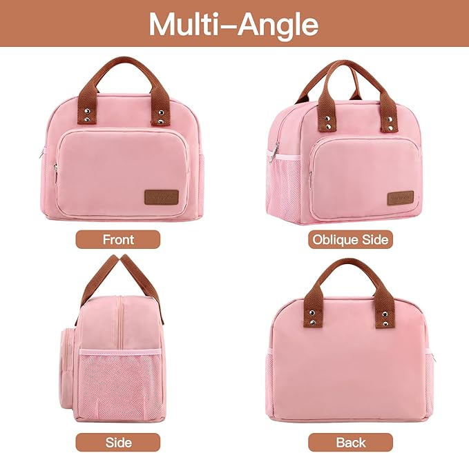 Lunch Bag Women,Insulated Lunch Box Lunch Bag for Women Men Work Adult Cute Small Lunch Tote Bag, Large Capacity Reusable Cooler Containers for Travel Picnic Office or Beach (Pink)