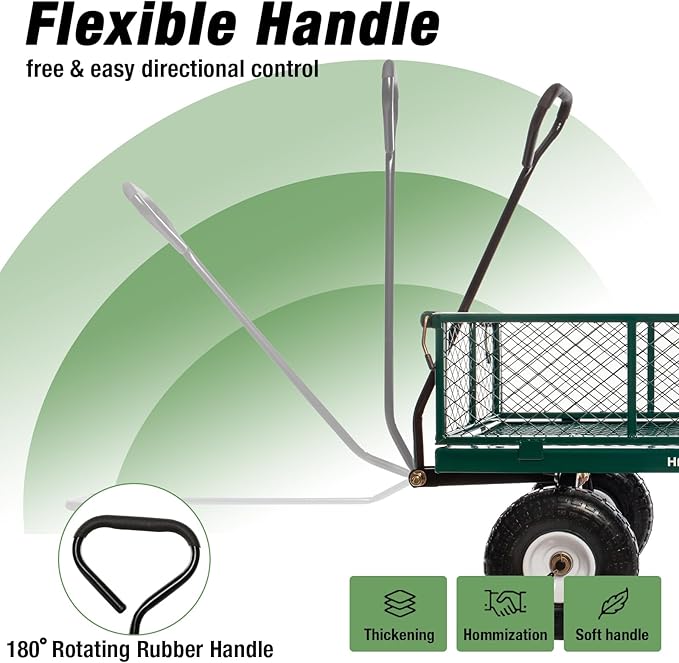 Heavy Duty Steel 900Lbs Wagon Garden Carts, Utility Pullable with Removable Folding Sides, All Terrain Wagons for Outdoor, Garden, Farm, Yard, Green-43" x 21"x 21" inch