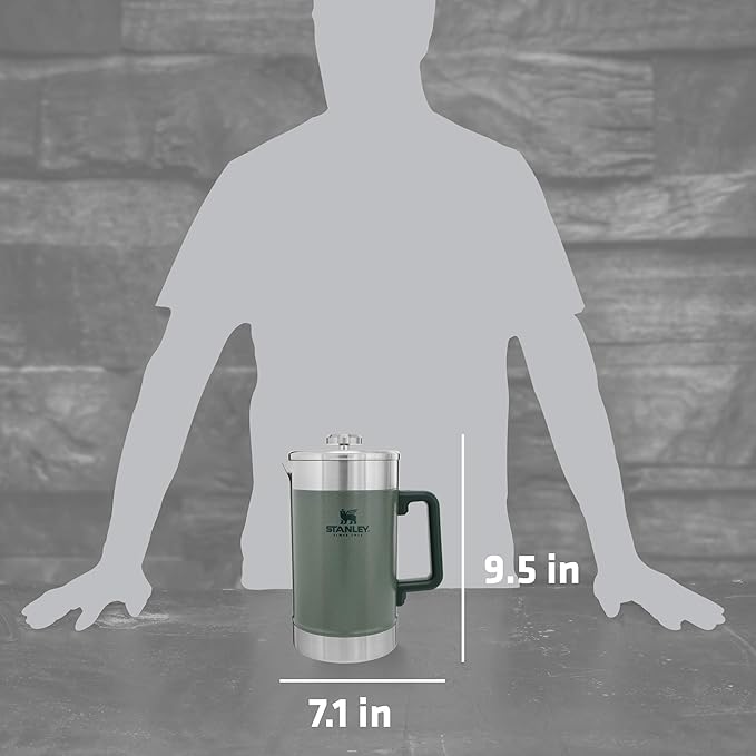 Stanley Classic Stay-Hot French Press Coffee Maker 48 oz | 5 Minute Brew, 4 Hours Hot | Mesh Filter for Coffee Grounds | Insulated Stainless Steel French Press | BPA-Free | Hammertone Green