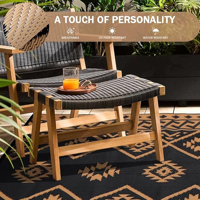 LILIOFFIC Outdoor Rugs - Reversible Mats, 5'x8' Plastic Straw Rug for Patio Clearance Waterproof, Indoor Outdoor Area Rug Carpet for Outside, RV, Deck, Picnic, Beach, Trailer, Camping, Black & Brown