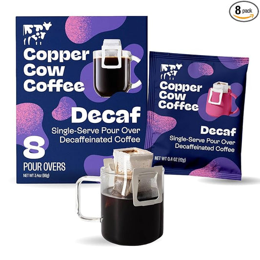 Copper Cow Coffee Pour Over Single-Serve Vietnamese Coffee Pouches (8 pack) | Decaf | Dark Roast | Convenient Vietnamese Ground Coffee Packets