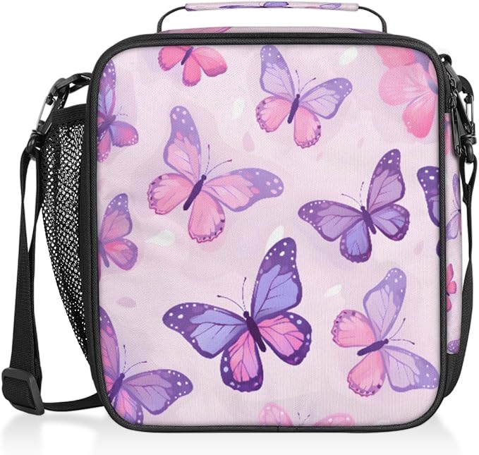 Pardick Butterfly Kids Lunch Bag Purple Insulated Lunch Box Mini Cooler Back to School Thermal Meal Tote Kit Bento Tote Bags Thermal Lunchbox for Boys Girls