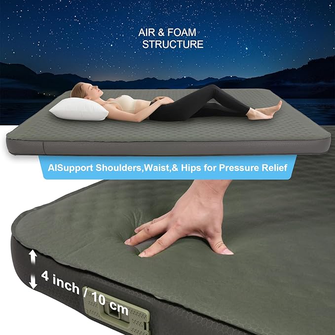 Self Inflating Sleeping Pad with Foam and Electric Pump,Innovative Y-Shaped Telescopic Structure,4.3" Thick Ultraportable Camping Mattress,Outdoor Compact Air Mat for Tent Car(4.2*79*28 inch)