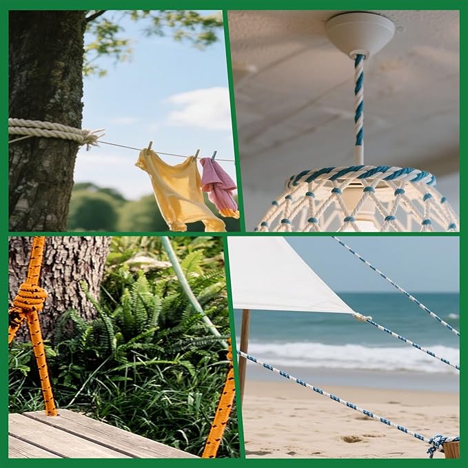 3/4 in 150 FT Braided Rope 16500 LBS Breaking Strength High Force Polyester Rope Suitable for Swing Camping Tree Work Arborist Rigging White Grey Blue