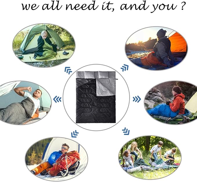 Tuphen Double Sleeping Bag, Sleeping Bag with 2 Pillows, Queen Size XL Bag for 2 People, Cold Warm Weather- 3 Seasons, Waterproof Adults for Camping, Backpacking or Hiking