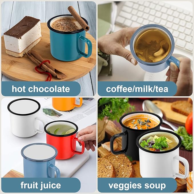 HaSteeL 12oz Enamel Campfire Mugs, Small Vintage Camping Mug Cup Set of 6 for Coffee Tea Milk, Portable and Durable for Home, Picnic, Travel, Hiking, Fishing Indoor Outdoor, Non Toxic & Easy to Clean