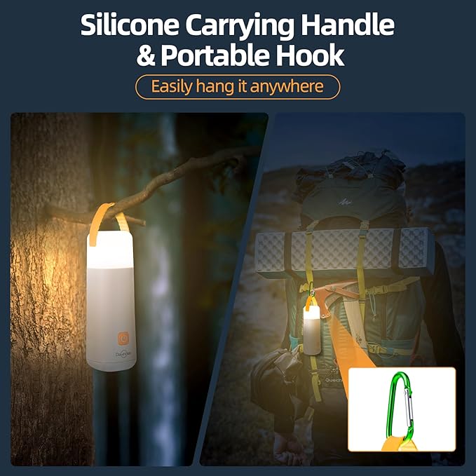 Dawnrise LED Camping Lantern, Up to 350 Hours Rechargeable Camping Light, 4 Modes Outdoor Flashlight Lantern with Red Light, Water Resistant Portable Tent Light for Emergency,Hiking,Hurricane (2PK)