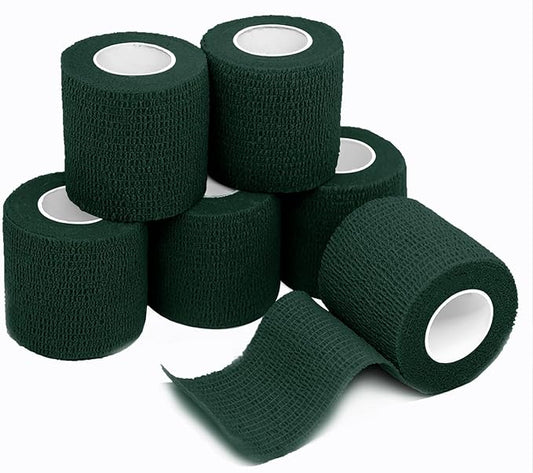 FriCARE Self Adhesive Bandage Wrap, Medical Tape in First Aid Kit, Cohesive Bandages for Wounds Sport Vet, FSA/HSA Eligible, 2 Inches X 5 Yards 6 Rolls, Hunter Green