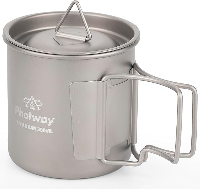 Camping Titanium Mugs Cups 300ml Camp Coffee Mug with Lid - Ultralight Backpacking Camp Cup for Hiking Backpacking Camping Open Fire