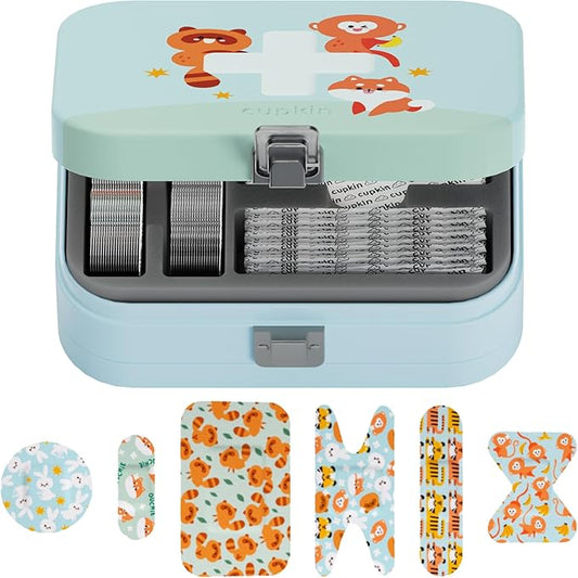 Cupkin Adhesive Bandages for Toddlers and Big Kids, Heal in Style with Fun, Colorful Designs Perfect for Boys and Girls, Comes in Reusable Cute First Aid Kit Metal Tin, Wild Animals, 152 Count