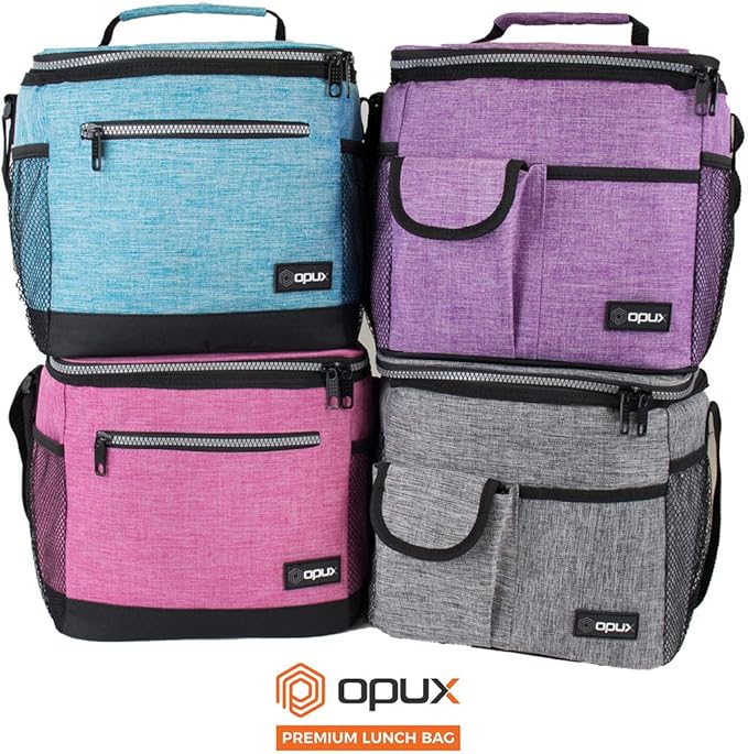 opux Insulated Lunch Bag for Men Women, Leakproof Heather Pink Lunch Box for Work, Portable Soft Lunch Cooler Bag with Shoulder Strap, Adult Lunchbox Lunch Pail for Kid Boy Girl School, 18 Can/10L