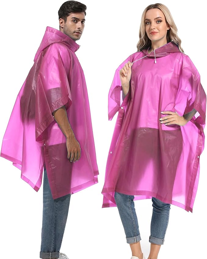 Reusable Rain Ponchos with Drawstring Hood for Adults, Waterproof Thicken Rain Coat, 2 Packs