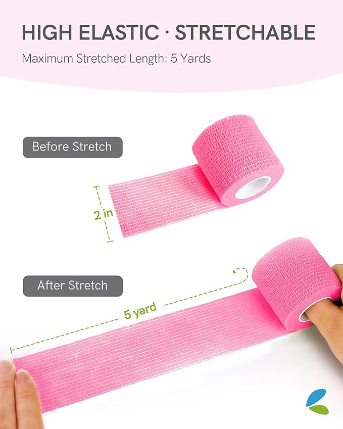 FriCARE Self Adhesive Bandage Wrap, Medical Tape in First Aid Kit, Cohesive Bandages for Wounds Sport Vet, FSA/HSA Eligible, 2 Inches X 5 Yards 6 Rolls, Fluorescent Color