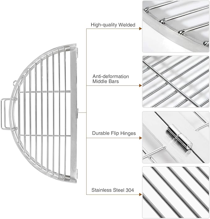 REDCAMP Foldable Fire Pit Cooking Grill Grate 17 Inch, Campfire BBQ Grill with Portable Handle & Support Wire, Heavy Duty Stainless Steel Round Campfire BBQ Grill for Outdoor Picnic Party & Gathering