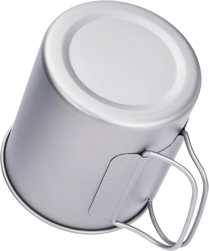 iBasingo 200ml Titanium Mug with Lid Tea Coffee Water Cup Outdoor Camping Pot Ultra-light Portable Hiking Backpacking Cooking Kit Picnic Tableware Drinkware with Foldable Handle Ti3033D