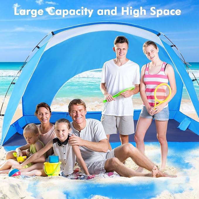 Beach Tent, Portable Sun Shelter for 2/3/4/6-8 Person with UPF 50+ UV Protection, Easy Setup Waterproof Beach Shade Canopy Cabana for Family Outdoor and Picnics, Fishing with Carrying Bag
