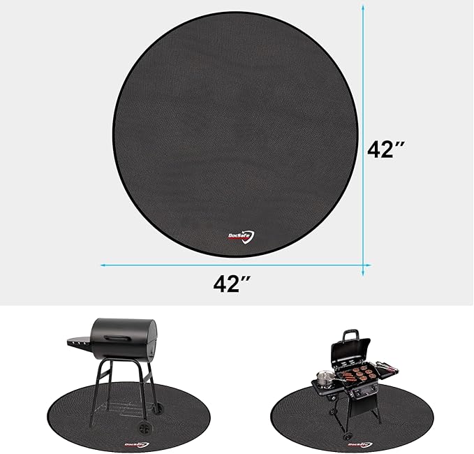 DocSafe 42" Round Fire Pit Mat, 4-Layer Fireproof Under Grill Mat Heat Insulated Indoor Fireplace Pad Protector for Decks,Patios,Grass,BBQ Smoker, Portable Reusable Oil-Proof and Waterproof, Black