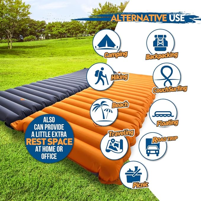 ZOOOBELIVES Extra Thickness Inflatable Sleeping Pad with Built-in Pump, Most Comfortable Camping Mattress for Backpacking, Car Traveling and Hiking, Compact and Lightweight - Airlive2000