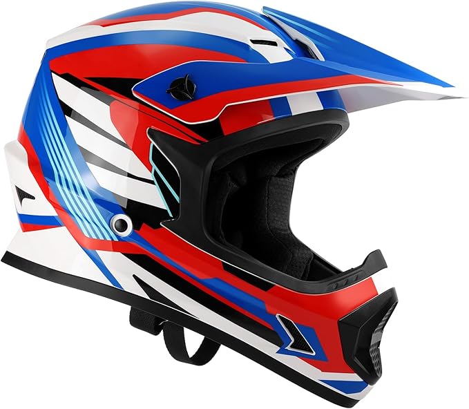 TCT-MOTORPARTS DOT Youth Kids Motocross ATV Full Face Helmets for Offroad Street Dirt Bike Go-Kart BMX MX Blue Large