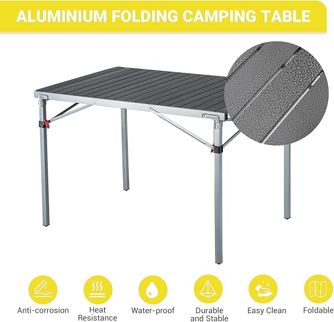 KingCamp Aluminum Folding Camp Table - Lightweight, Portable, Roll Up for Outdoor Camping, Picnic, Barbecue