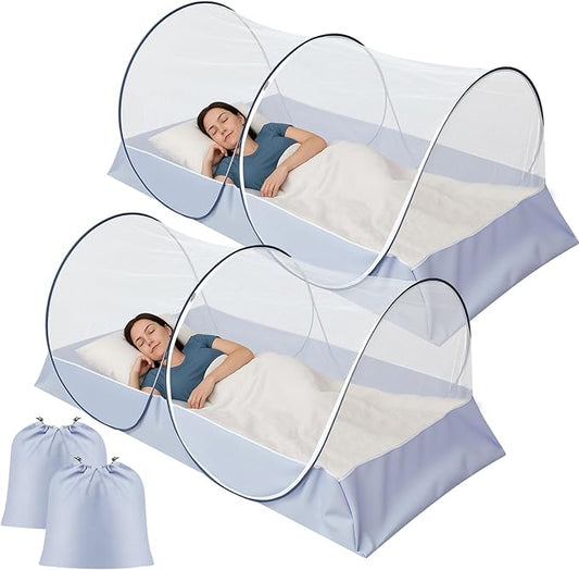 2 Pcs Large Pop up Mosquito Tent Nets Portable Foldable Mosquito Nets for Bed Camping Travel Patio Outdoor Crib Bug Netting Mesh Tent Canopy for Adults Baby Bedroom (78 * 39 * 28 Inch)
