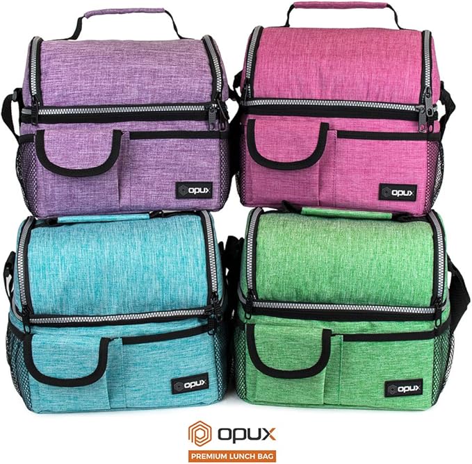 opux Lunch Bag Women Insulated, Adult Lunch Box Cooler, Lunch Box for Men, Dual Compartment Lunchbox for Work, Leakproof Double Decker Lunch Bag, Soft Lunch Pail Tote Girls Boys Kids School, Purple