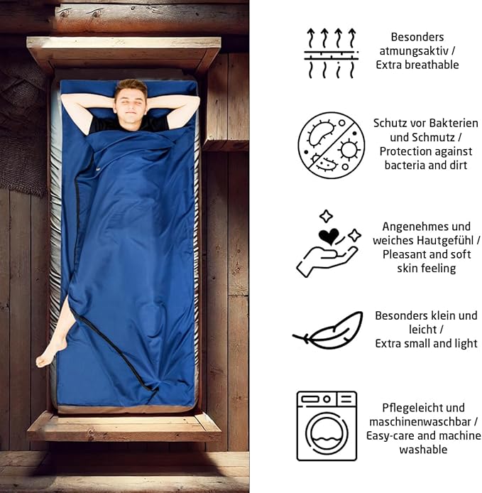 Sport 2-in-1 Sleeping Bag Liner and XL Sized Travel Sheet - Ultra Lightweight Sleep Liner Double Travel Bed Sheet - Inlett Inlay