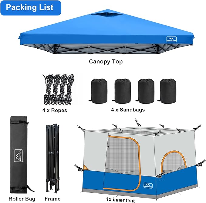 KAMPKEEPER 6 Person Camping Tent, 10x10 Pop Up Canopy Tent with Camping Inner Tent, Converts 10'x10' Straight Leg Canopy into Camping Tent–Fully Vented Roof(Canopy & Frame Included)