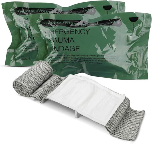 RISEN Israeli Bandage Vacuum Sterile Compression Bandages for First Aid Emergency Battle Wound Dressing Self-Rescue, 4 Inch, 2 Pack