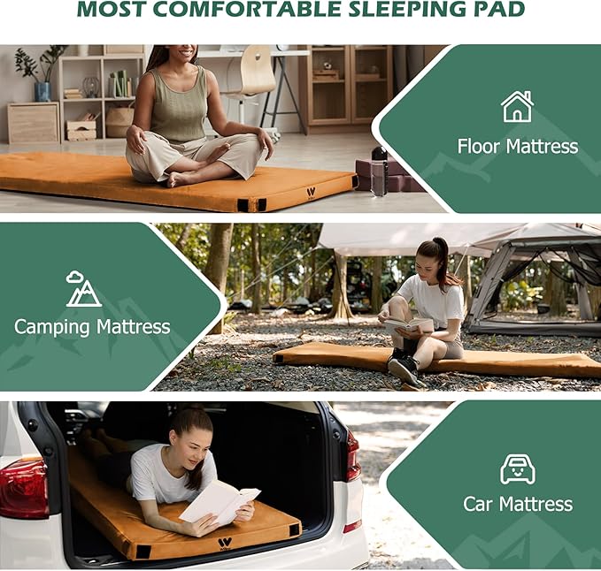 Willpo CertiPUR-US Memory Foam Camping Mattress with Travel Bag and 2 Interchangeable Covers, Lightweight Portable Sleeping Pad for Tents, Guest Beds, Home